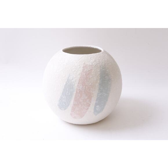 1980s Stone Vase, Colorful, Pink, Blue, Round Shape, Sphere, White, 6", Home, - Picture 1 of 4